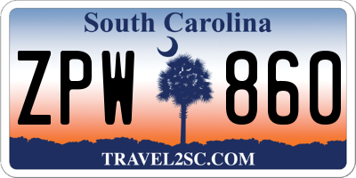 SC license plate ZPW860