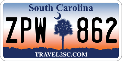 SC license plate ZPW862
