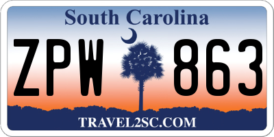 SC license plate ZPW863