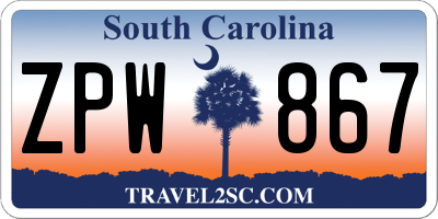 SC license plate ZPW867