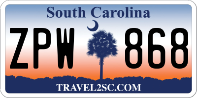 SC license plate ZPW868