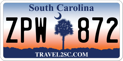 SC license plate ZPW872
