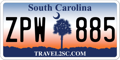 SC license plate ZPW885