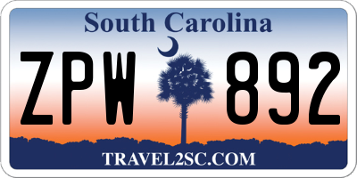 SC license plate ZPW892