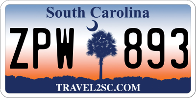 SC license plate ZPW893