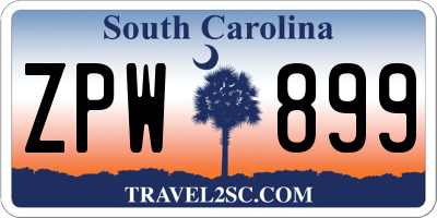 SC license plate ZPW899
