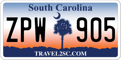 SC license plate ZPW905