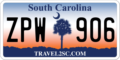 SC license plate ZPW906