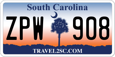 SC license plate ZPW908