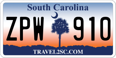 SC license plate ZPW910