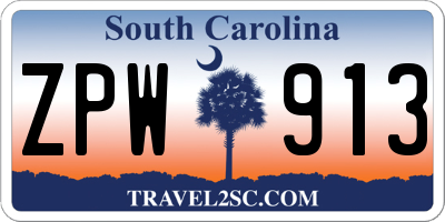SC license plate ZPW913