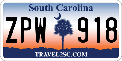 SC license plate ZPW918