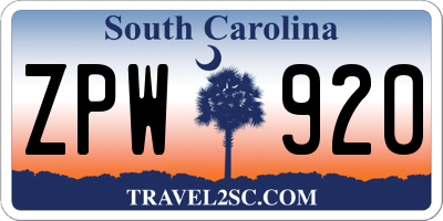 SC license plate ZPW920