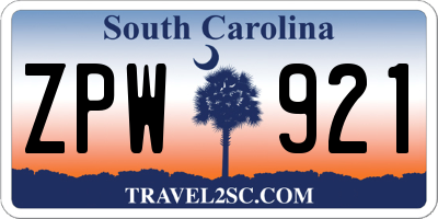 SC license plate ZPW921