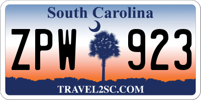 SC license plate ZPW923