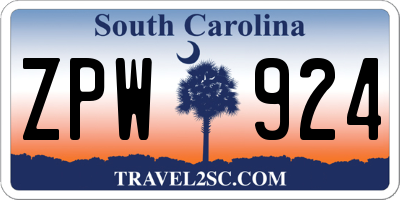 SC license plate ZPW924