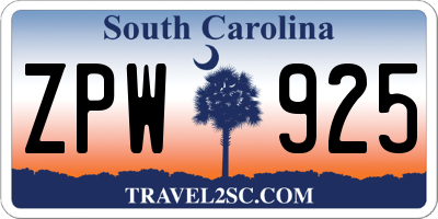 SC license plate ZPW925
