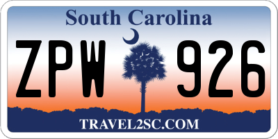 SC license plate ZPW926