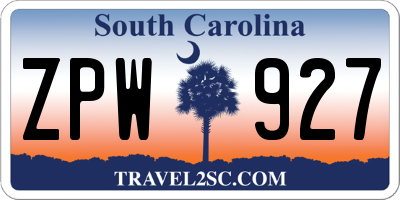 SC license plate ZPW927