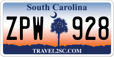 SC license plate ZPW928