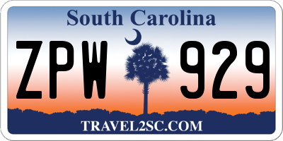 SC license plate ZPW929