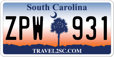 SC license plate ZPW931