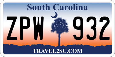 SC license plate ZPW932