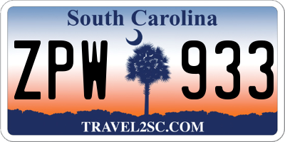 SC license plate ZPW933