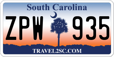 SC license plate ZPW935