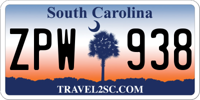 SC license plate ZPW938