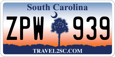 SC license plate ZPW939