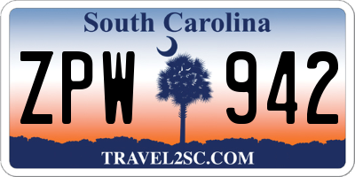 SC license plate ZPW942