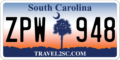 SC license plate ZPW948