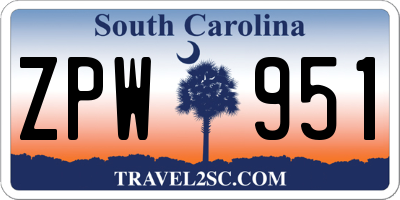 SC license plate ZPW951