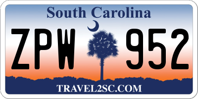SC license plate ZPW952