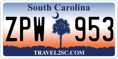 SC license plate ZPW953