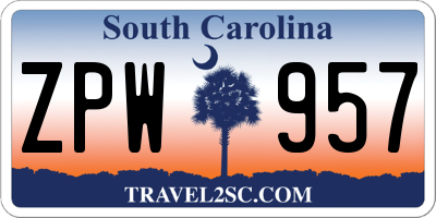 SC license plate ZPW957