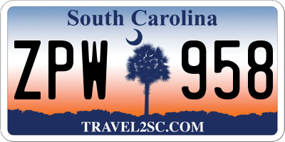 SC license plate ZPW958
