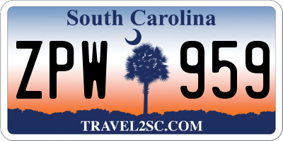 SC license plate ZPW959