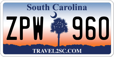 SC license plate ZPW960