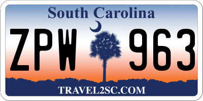 SC license plate ZPW963