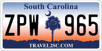 SC license plate ZPW965
