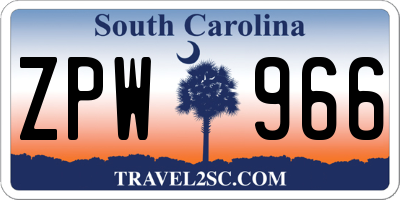SC license plate ZPW966