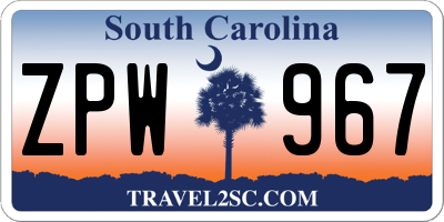 SC license plate ZPW967