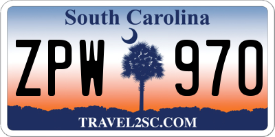 SC license plate ZPW970