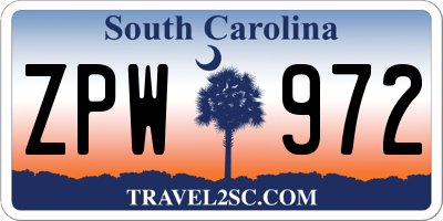 SC license plate ZPW972