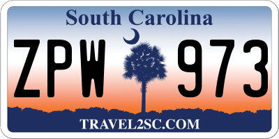 SC license plate ZPW973