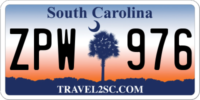 SC license plate ZPW976