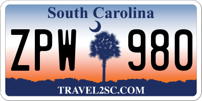 SC license plate ZPW980