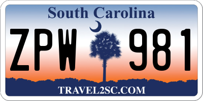 SC license plate ZPW981